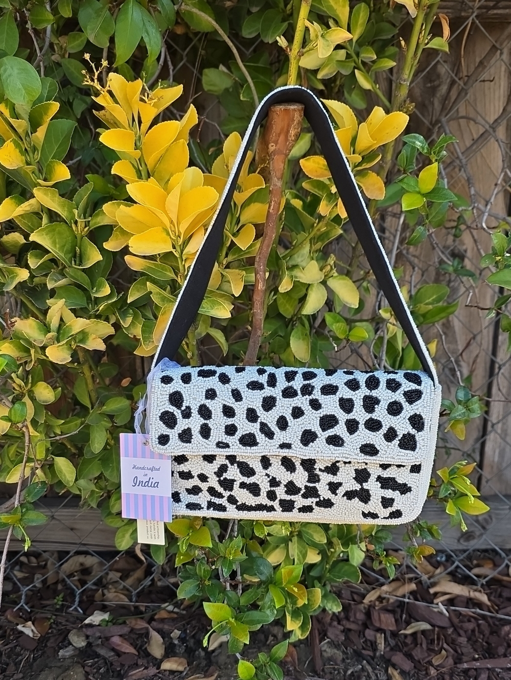 Black & White Leopard Beaded Bag